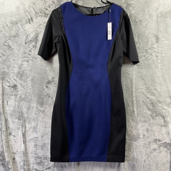 Tahari Dress Womens Size 8 Blue Black Dilana Lined Colorblock Sheath Bodycon - Picture 1 of 14